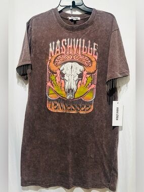 Mimi Chica Brown Nashville Tennessee Skull Graphic Tee - Size M